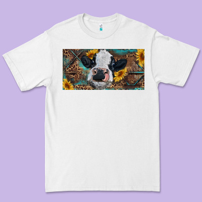 Premium Tee Baby cow with sunflower and leopard