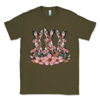 Army Green rabbits with blossom flower Classic Tee - Artiststas