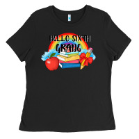 Black back to school hello sixth grade 3200x2400 Ladies Tee - AdoDesignShop
