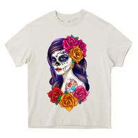 Cream sugar skull girl Heavy Core Tee - RanaPortraitStore
