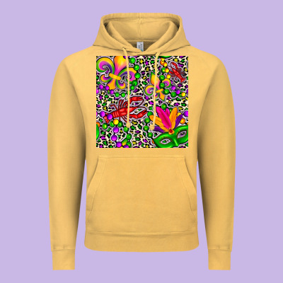 Mardi Gras Crawfish Leopard  Seamless Pattern Vintage Hoodie Designed By Fadigitalartstudio