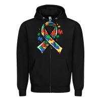 Black autism puzzle ribbon Zipper Hoodie - MaliasSmallBusiness
