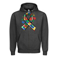 Charcoal Heather autism puzzle ribbon Zipper Hoodie - MaliasSmallBusiness