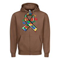 Chestnut autism puzzle ribbon Zipper Hoodie - MaliasSmallBusiness