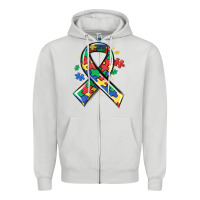 Dove Grey autism puzzle ribbon Zipper Hoodie - MaliasSmallBusiness