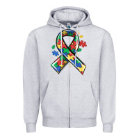 Heather Grey autism puzzle ribbon Zipper Hoodie - MaliasSmallBusiness