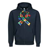Navy autism puzzle ribbon Zipper Hoodie - MaliasSmallBusiness