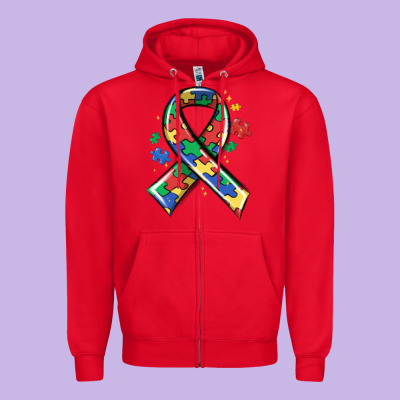 Autism Puzzle Ribbon Zipper Hoodie Designed By Maliassmallbusiness