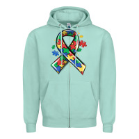 Seafoam autism puzzle ribbon Zipper Hoodie - MaliasSmallBusiness