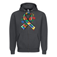 Smoke autism puzzle ribbon Zipper Hoodie - MaliasSmallBusiness