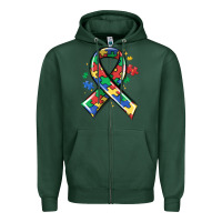 Sports Green autism puzzle ribbon Zipper Hoodie - MaliasSmallBusiness