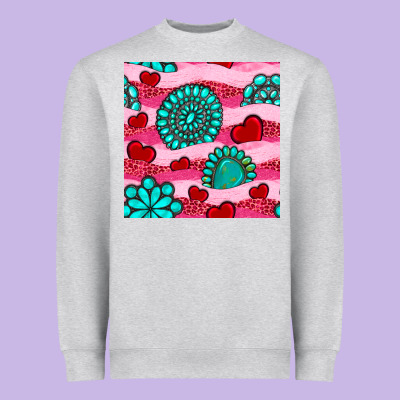 Valentines Day Turquoise Gemstone  And Hearts Heavyweight Sweatshirt Designed By Bundleandbundleshop