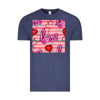 Vintage Denim valentines day heart and love balloons seamless pattern Vintage Tee - BundleAndBundleShop