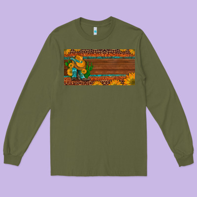Custom Cowboy Boots Sunflowers And Cactus License Plate Long Sleeve Tee Designed By Artiststas