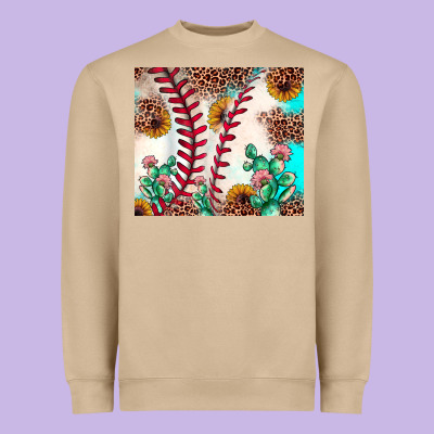 Baseball Leopard Turquoise Cactus Sunflower Heavyweight Sweatshirt Designed By Jahusdesignshop