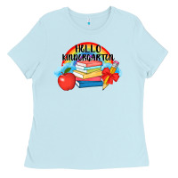 Baby Blue back to school hello kindergarten 3200x2400 Ladies Tee - AdoDesignShop