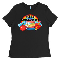 Black back to school hello kindergarten 3200x2400 Ladies Tee - AdoDesignShop