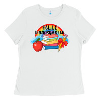 White back to school hello kindergarten 3200x2400 Ladies Tee - AdoDesignShop
