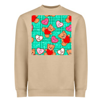 Mushroom valentines day teddy bears and cookies seamless pattern Heavyweight Sweatshirt - BundleAndBundleShop