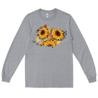 Heather Grey sunflower glitter leather patch Long Sleeve Tee - AdoDesignShop