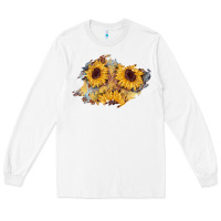 White sunflower glitter leather patch Long Sleeve Tee - AdoDesignShop