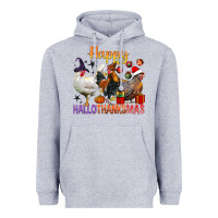 Heather Grey Happy Hallothanksmas Chick Heavyweight Hoodie - BundleAndBundleShop