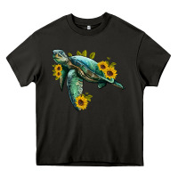 Asphalt sea turtle with sunflowers Heavy Core Tee - Artiststas