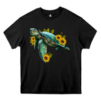 Black sea turtle with sunflowers Heavy Core Tee - Artiststas