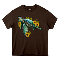 Chocolate Brown sea turtle with sunflowers Heavy Core Tee - Artiststas
