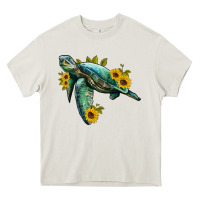 Cream sea turtle with sunflowers Heavy Core Tee - Artiststas