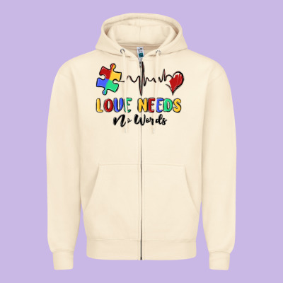 Love Needs No Words Zipper Hoodie Designed By Maliassmallbusiness