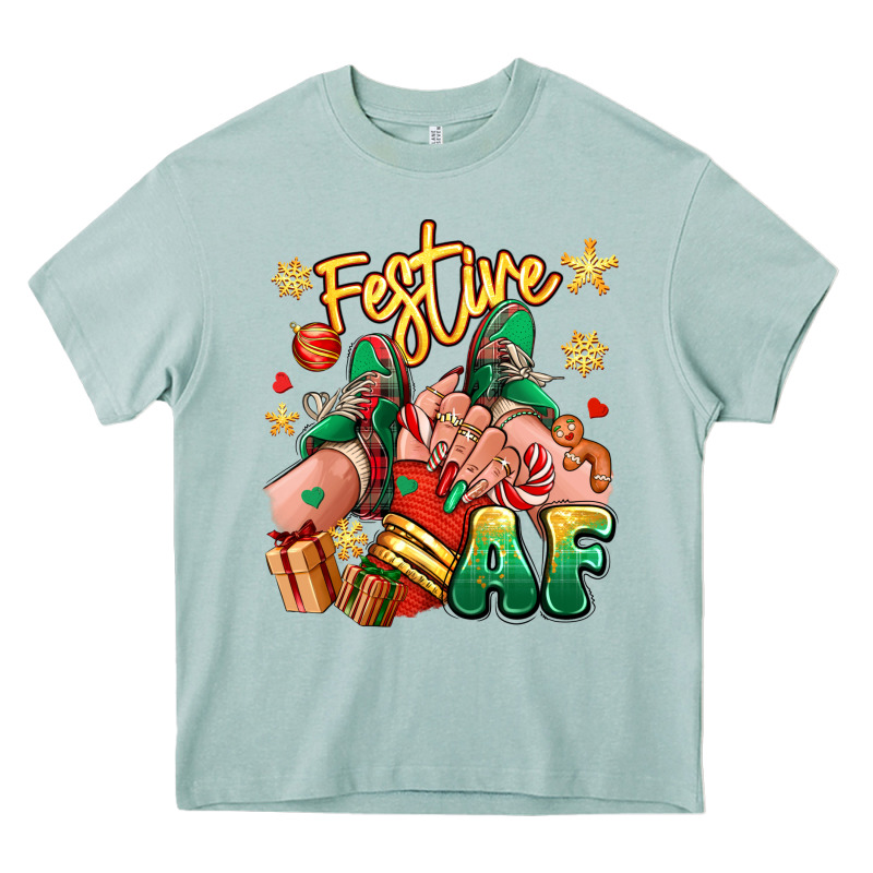 Festive Af Christmas Caucasian Girl Sneakers Heavy Core Tee by RanaPortraitStore | Teevron