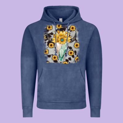 Cowhide Sunflower Gemstone Bull Skull Vintage Hoodie Designed By Jahusdesignshop