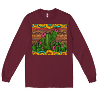 Burgundy sunflowers turquoise serape cactus tumbler Long Sleeve Tee - Artiststas