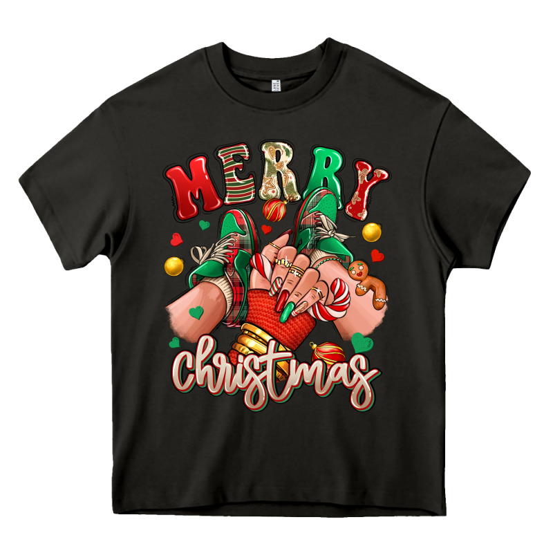 Merry Christmas Caucasian Girl Sneakers Heavy Core Tee by RanaPortraitStore | Teevron