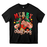 Black Merry Christmas Caucasian girl sneakers Heavy Core Tee - RanaPortraitStore