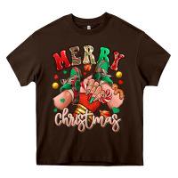 Chocolate Brown Merry Christmas Caucasian girl sneakers Heavy Core Tee - RanaPortraitStore