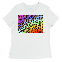 White leopard background rainbow 3200x2400 Ladies Tee - AdoDesignShop