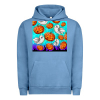 Pigment Pebble Blue halloween pumpkins with ghosts Urban Hoodie - TumblerDesignByShophia