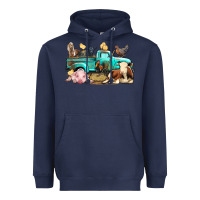 Navy Farm Animals Truck Heavyweight Hoodie - BundleAndBundleShop