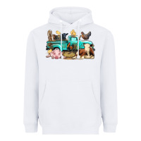 White Farm Animals Truck Heavyweight Hoodie - BundleAndBundleShop
