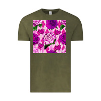 Vintage Olive valentines day roses and diamond plaid seamless pattern Vintage Tee - BundleAndBundleShop