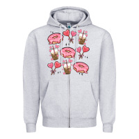 Heather Grey valentines day doodles Zipper Hoodie - MaliasSmallBusiness