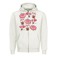 Oatmeal Heather valentines day doodles Zipper Hoodie - MaliasSmallBusiness