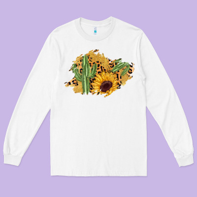 Cactus Leopard Sunflower Glitter  Patch Long Sleeve Tee Designed By Adodesignshop