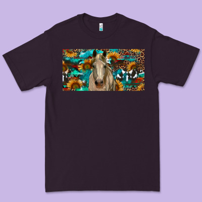 Premium Tee Horse With Sunflowers Aztec And Cowhide