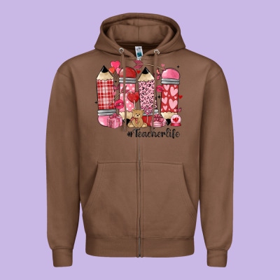 Valentines Day Teacher Life Zipper Hoodie Designed By Maliassmallbusiness