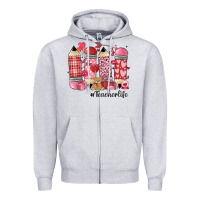 Heather Grey valentines day teacher life Zipper Hoodie - MaliasSmallBusiness