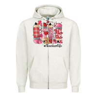 Oatmeal Heather valentines day teacher life Zipper Hoodie - MaliasSmallBusiness
