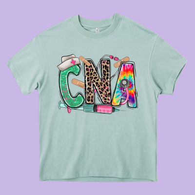 Heavy Core Tee cna nurse tie dye leopard